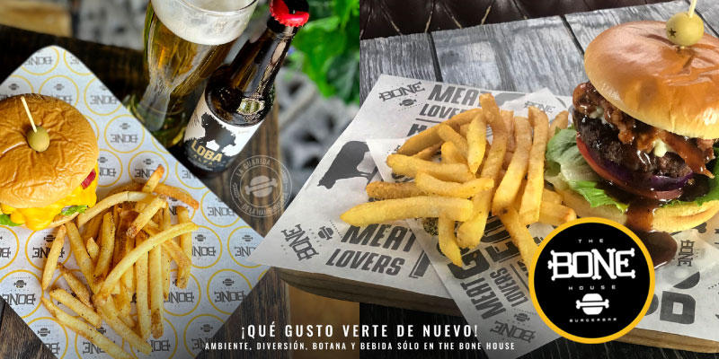 The Bone House, Hamburguesas, costillitas, alitas, costillas, BBQ, Barbecue, cocteles, cervezas, Tarros, Nachos, Deporte, en vivo, futbol, pantallas, cortes, Bar, Bares