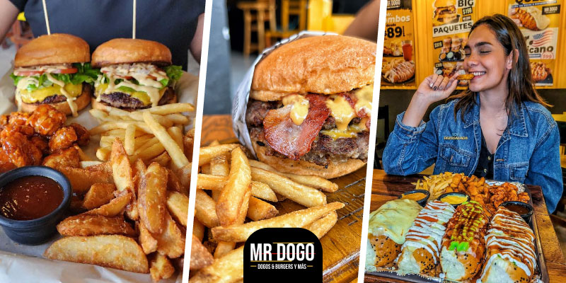 Mr. dogo, hot dog, hamburguesas, papas, boneles, alitas, cerveza, francesa, snacks